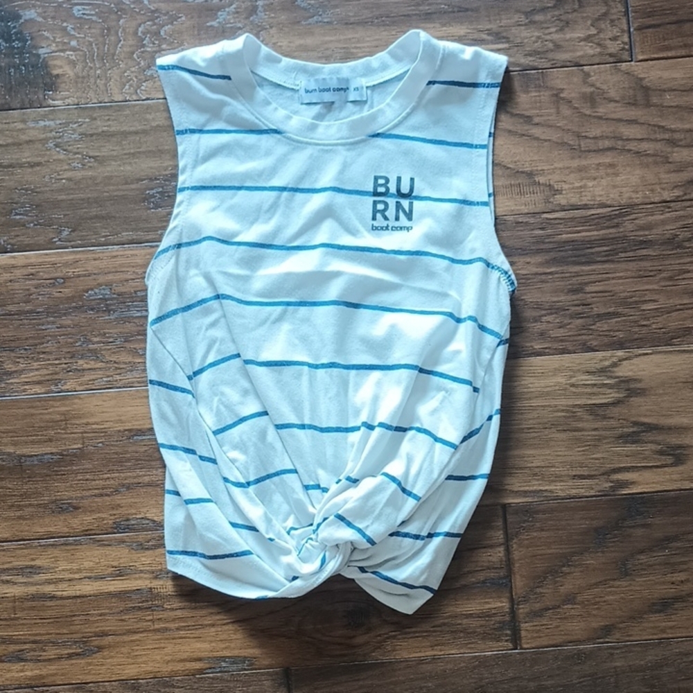 Burn Boot Camp White and Blue Striped Crop Top